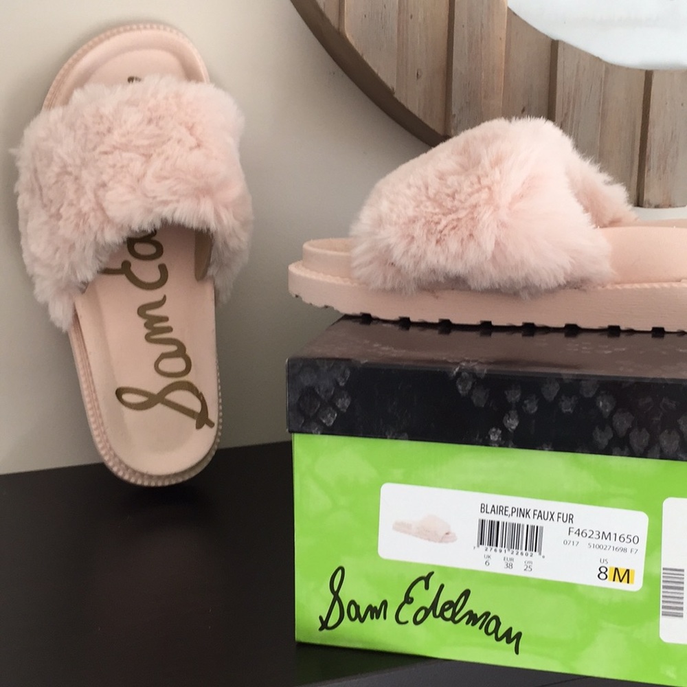 Sam Edelman Blaire Pink Faux Fur Slippers/Slides